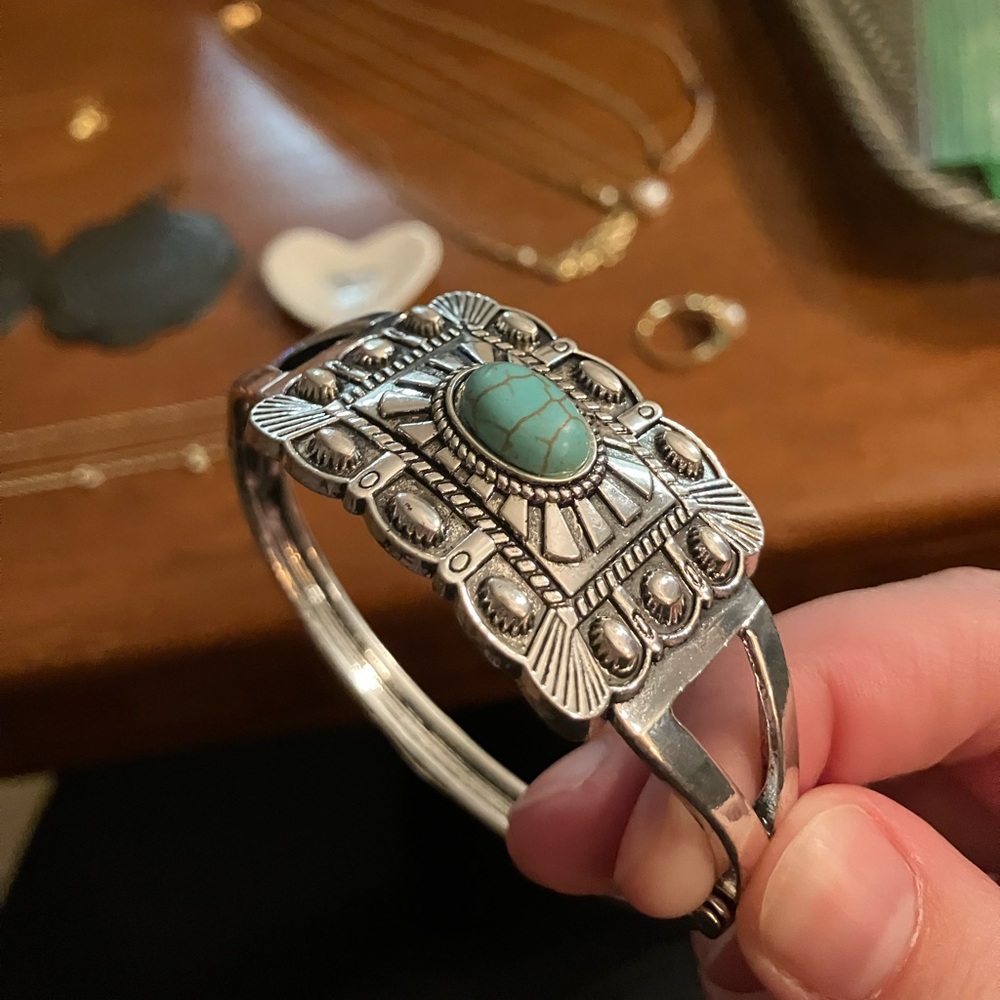 Silver and turquoise clasp cuff